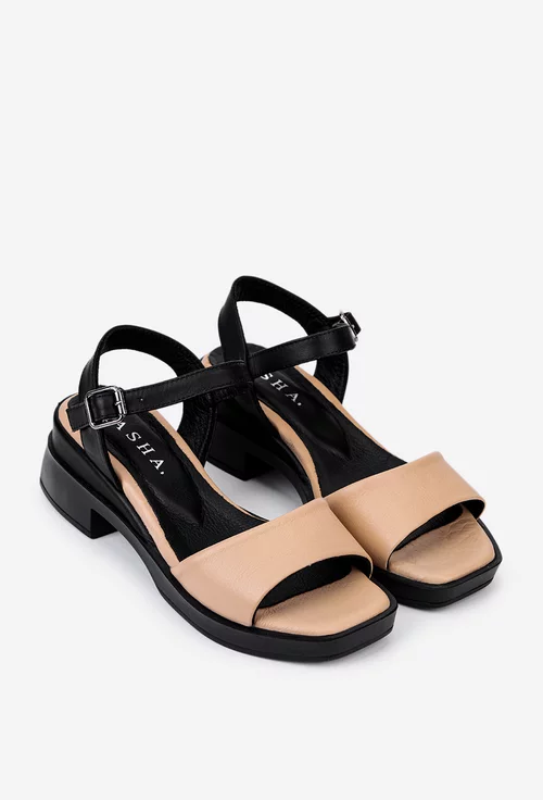 Sandale din piele bej cu negru