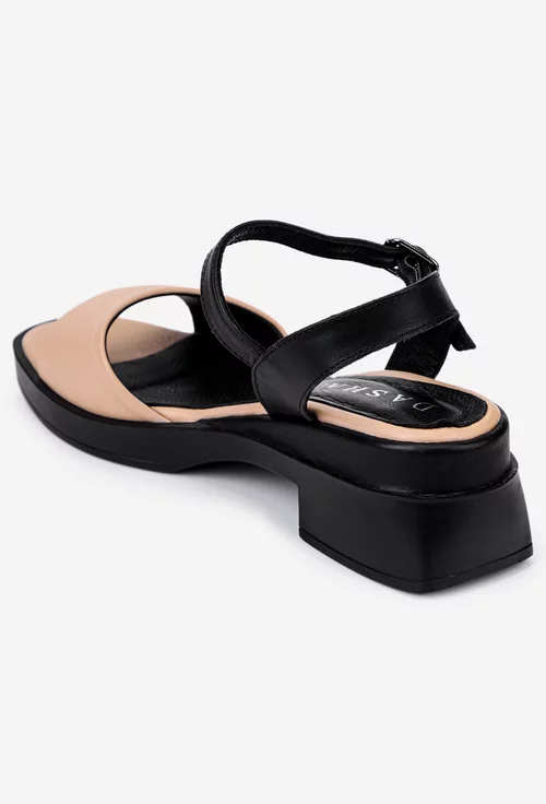 Sandale din piele bej cu negru