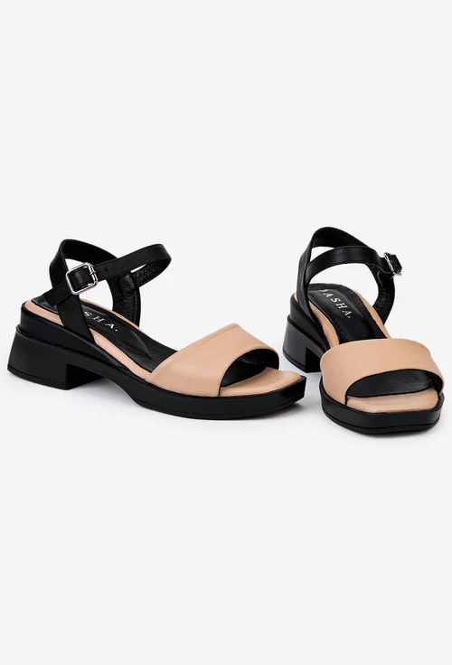 Sandale din piele bej cu negru