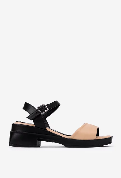 Sandale din piele bej cu negru