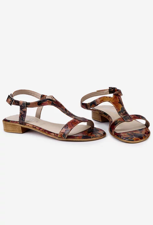 Sandale din piele cu imprimeu floral multicolor