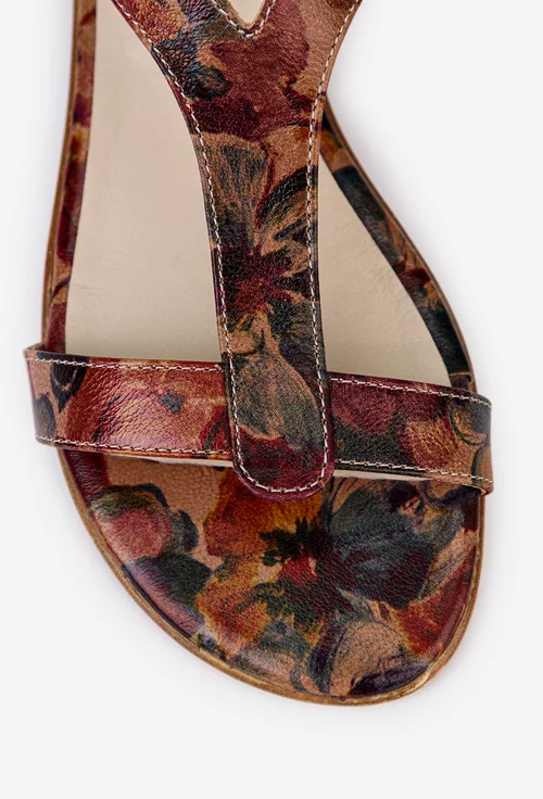Sandale din piele cu imprimeu floral multicolor