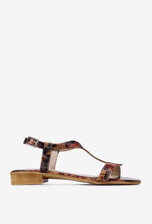 Sandale din piele cu imprimeu floral multicolor
