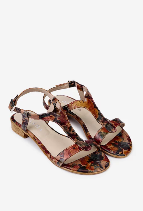 Sandale din piele cu imprimeu floral multicolor