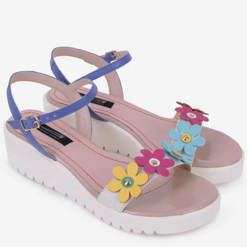 Sandale din piele naturala cu flori multicolore Ayers