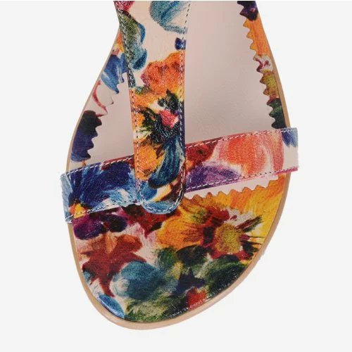 Sandale din piele naturala cu imprimeu floral multicolor Corina