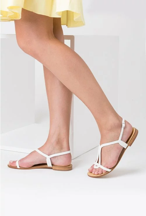 Sandale albe din piele naturala Dinora