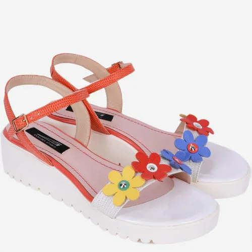 Sandale din piele naturala cu flori multicolore Giulia