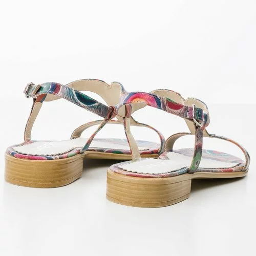 Sandale din piele naturala cu imprimeul multicolor Jolie