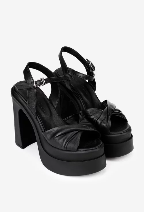 Sandale din piele naturala neagra cu platforma