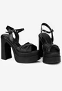 Sandale din piele naturala neagra cu platforma