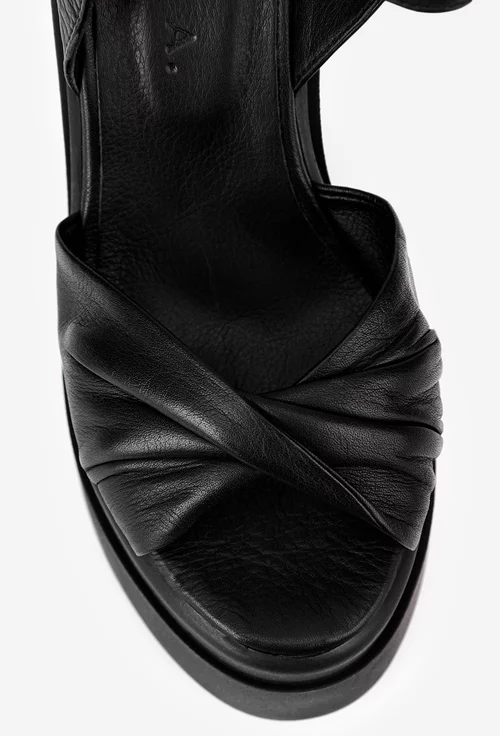 Sandale din piele naturala neagra cu platforma