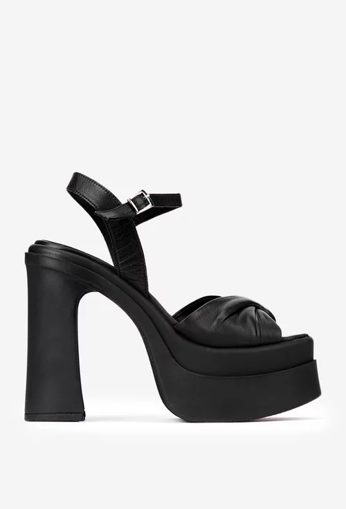 Sandale din piele naturala neagra cu platforma