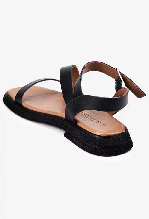 Sandale din piele naturala neagra cu varful patrat