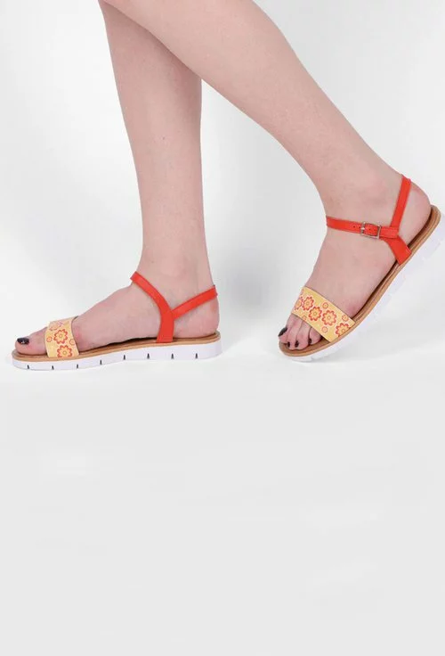 Sandale galben cu rosu din piele naturala Olivia