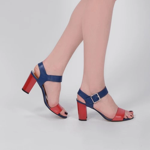 Sandale albastru cu rosu din piele naturala Sheletta