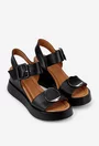Sandale din piele neagra cu barete late si catarama