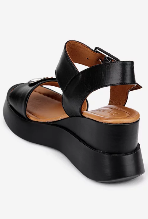 Sandale din piele neagra cu barete late si catarama