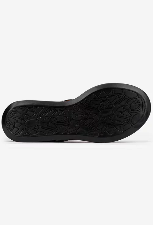 Sandale din piele neagra cu barete late si catarama