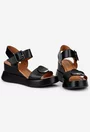 Sandale din piele neagra cu barete late si catarama