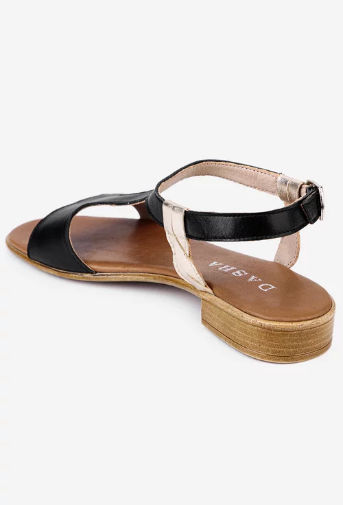 Sandale din piele neagra cu detalii aurii
