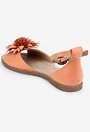 Sandale din piele portocalie cu detaliu floare