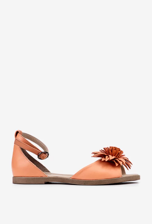 Sandale din piele portocalie cu detaliu floare