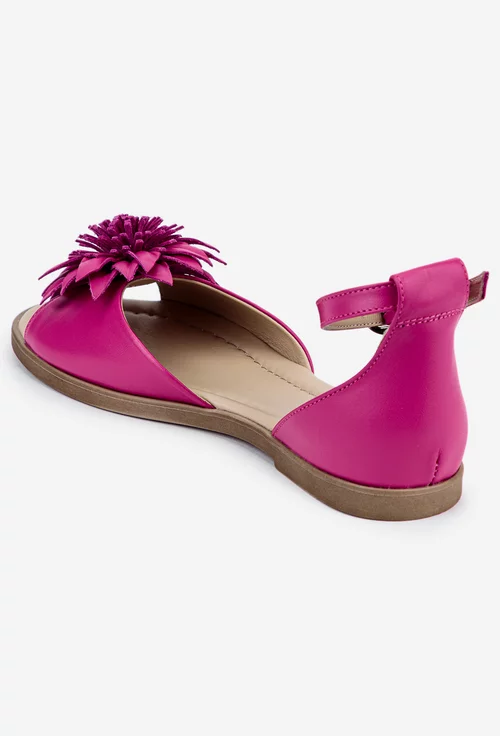 Sandale din piele roz cu detaliu floare
