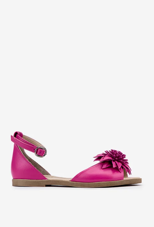 Sandale din piele roz cu detaliu floare