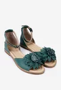 Sandale din piele verde cu detaliu floare