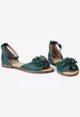 Sandale din piele verde cu detaliu floare