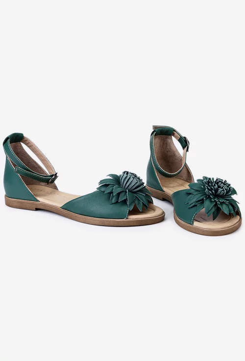 Sandale din piele verde cu detaliu floare