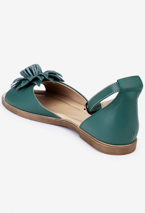 Sandale din piele verde cu detaliu floare