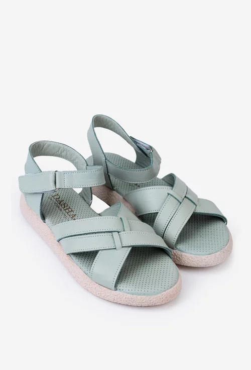 Sandale din piele verde deschis cu inchidere scai