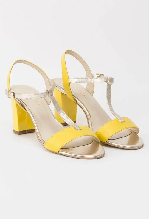 Sandale galben cu auriu din piele naturala Nayeli