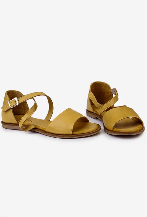Sandale galbene din piele cu barete in x