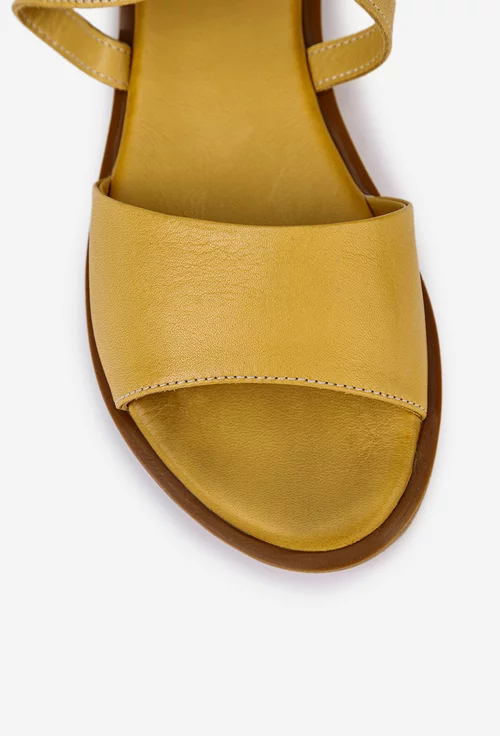 Sandale galbene din piele cu barete in x