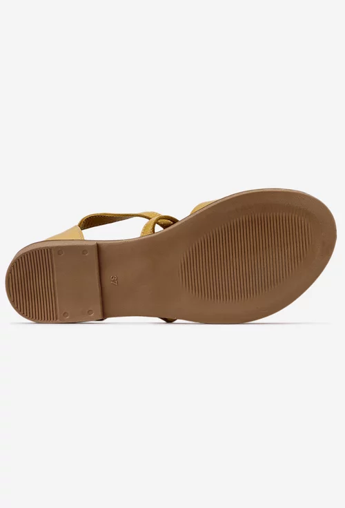 Sandale galbene din piele cu barete in x