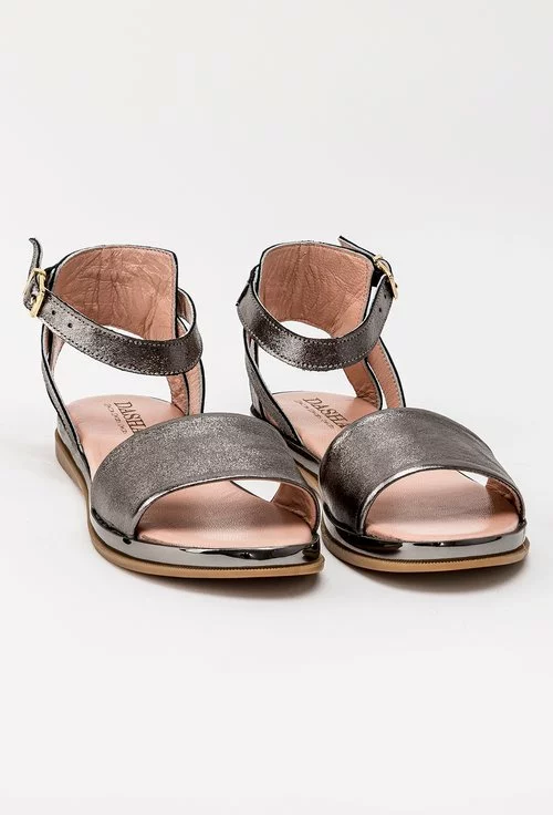 Sandale gri metalizat din piele naturala Vanida