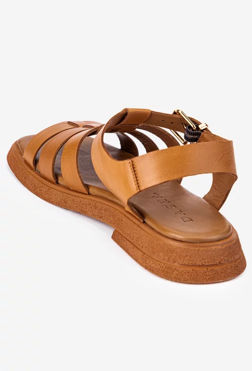 Sandale maro din piele naturala cu varful patrat