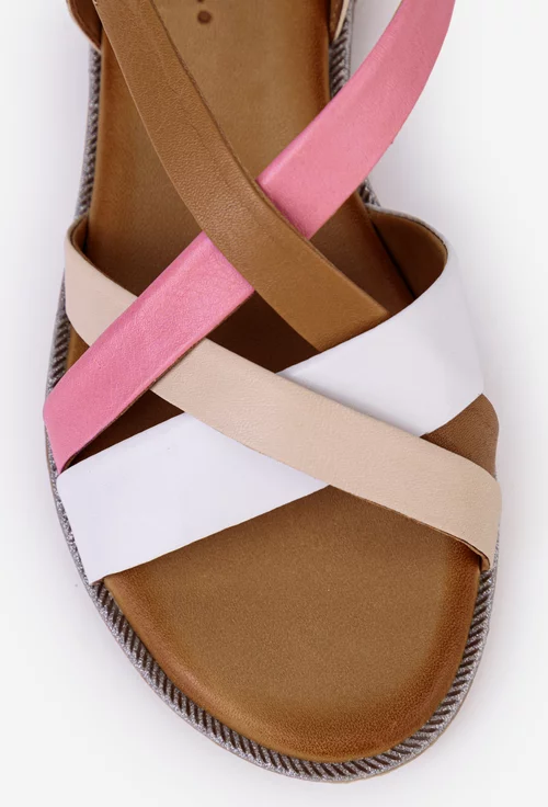 Sandale multicolore din piele cu detaliu sclipitor