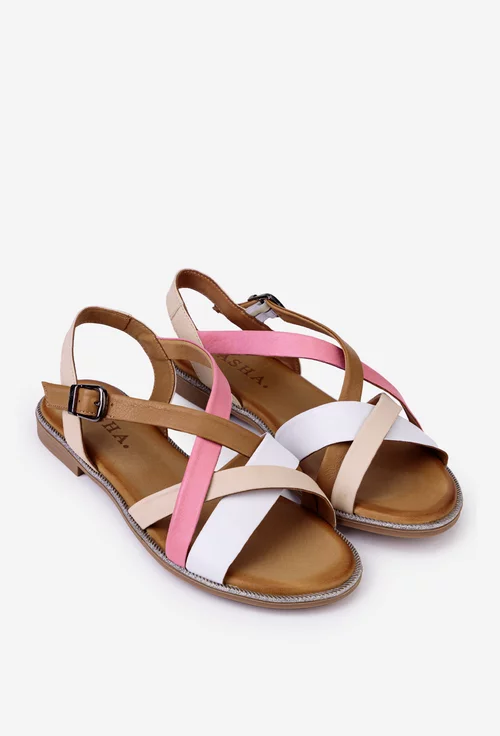Sandale multicolore din piele cu detaliu sclipitor
