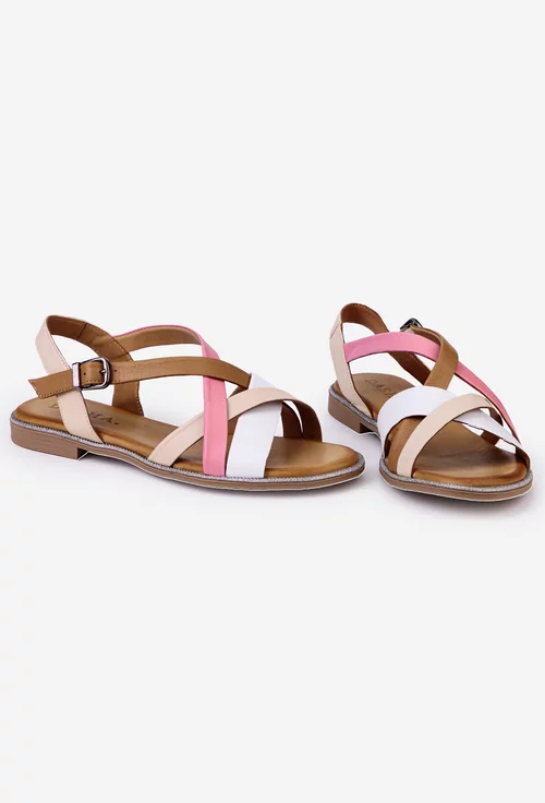 Sandale multicolore din piele cu detaliu sclipitor