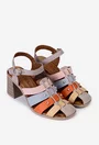 Sandale multicolore din piele cu toc