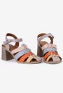 Sandale multicolore din piele cu toc