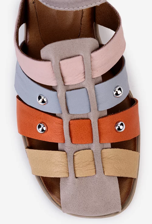 Sandale multicolore din piele cu toc