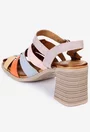 Sandale multicolore din piele cu toc