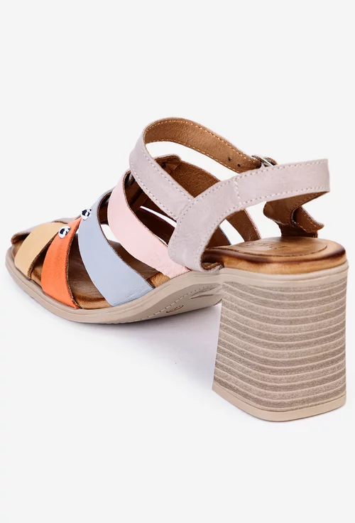 Sandale multicolore din piele cu toc