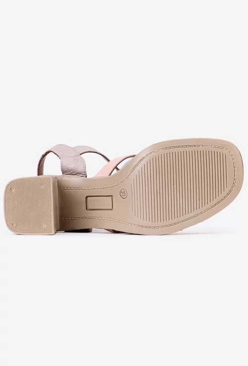Sandale multicolore din piele cu toc