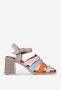 Sandale multicolore din piele cu toc